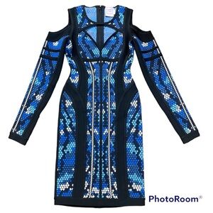 RARE HERVE LEGER BLACK/BLUE ICONIC DRESS NEW